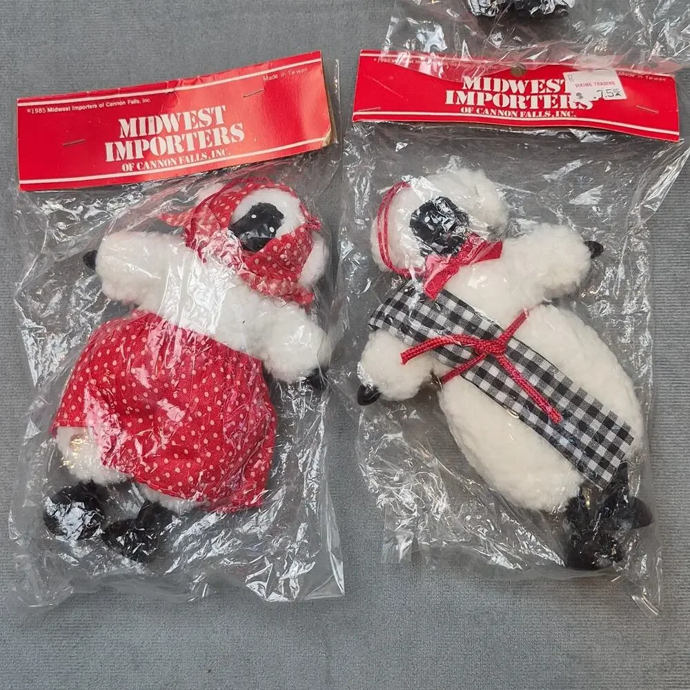 Retro Farmhouse Country Style Lamb Sheep Stuffed Doll Midwest Importers Lot of 4